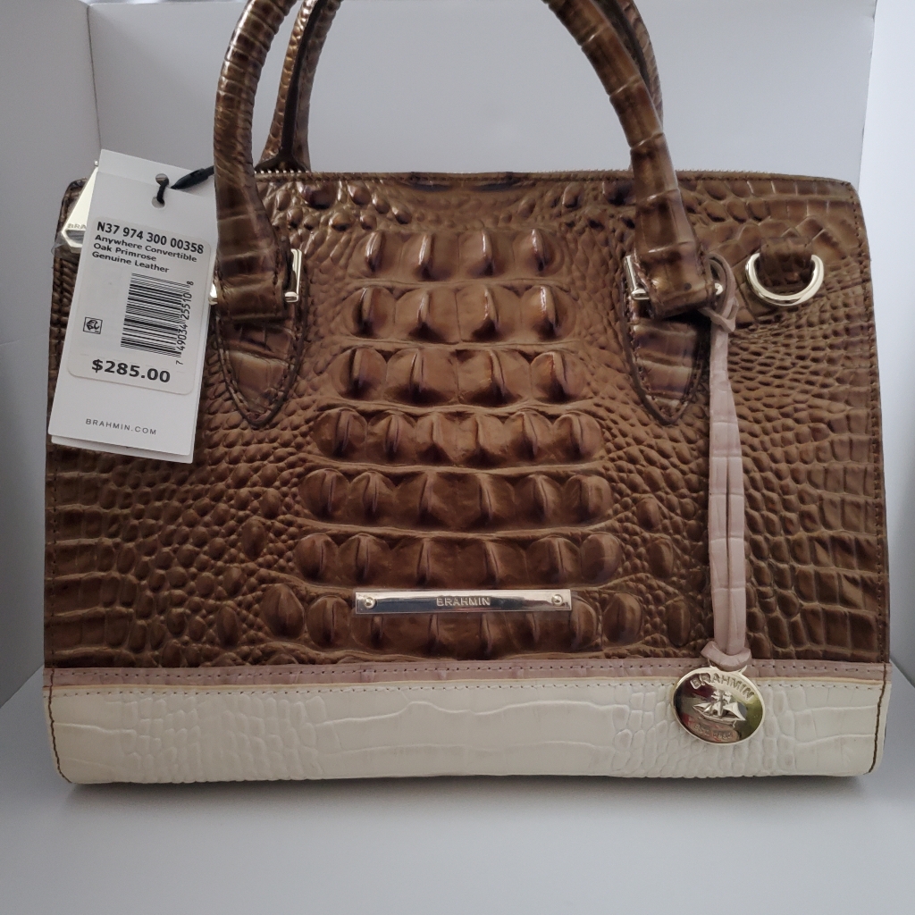 Brahmin Brown And Cream Crocodile Embossed Satchel